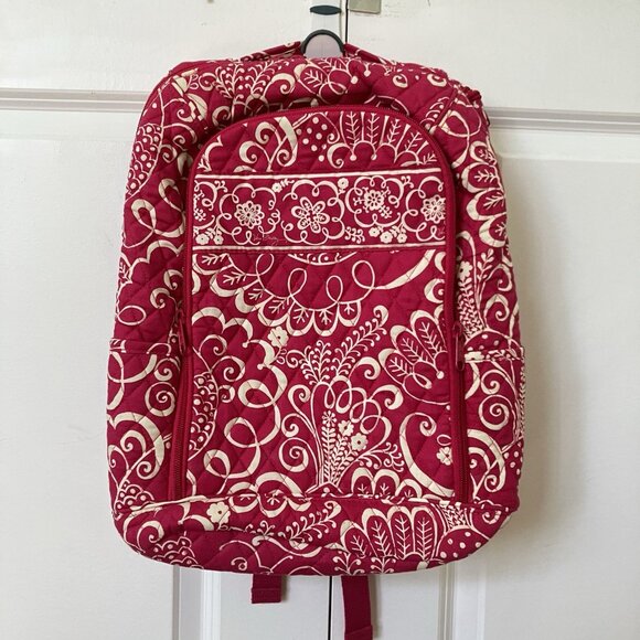 Vera Bradley Pink Quilted Backpack Twirly Birds Organizer Laptop Bag - Picture 1 of 14